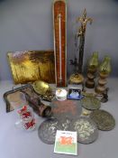 MIXED COLLECTABLES including a vintage wall thermometer, 59cms L, slate products, treen ETC