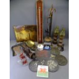 MIXED COLLECTABLES including a vintage wall thermometer, 59cms L, slate products, treen ETC