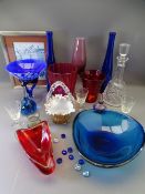 RUBY, BRISTOL & VENETIAN TYPE BLUE and other decorative glassware