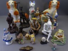 POTTERY, PORCELAIN & OTHER COMPOSITION FIGURINES, ANIMALS & BIRDS including a pair of