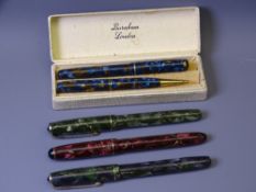 BURNHAM - Vintage (1950s) Blue and Gold Marble Burnham No.44 fountain pen with gold plated Burnham