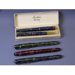 BURNHAM - Vintage (1950s) Blue and Gold Marble Burnham No.44 fountain pen with gold plated Burnham