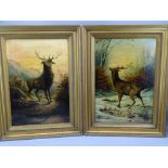 'HOLMES', oil on canvas, Early 20th Century, a pair - Stags, 48 x 32cms