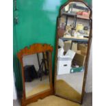 GEORGIAN STYLE MAHOGANY FRAME WALL MIRROR and one other, 78 x 49cms and 126 x 42cms measurements