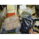 BOXED HOUSEHOLD LINEN, LADY'S SCARFS, woollen throws and other household goods (within 4 boxes)