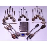 SILVER TEASPOONS, TWO SETS OF SIX with others - cigarette case ETC, various hallmarks and dates, 9