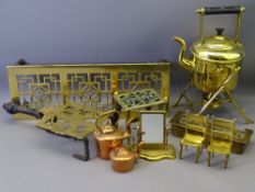 BRASSWARE - a good selection including long kettle stand with handle, a spirit kettle on stand and