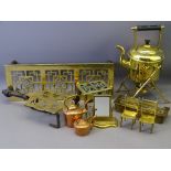 BRASSWARE - a good selection including long kettle stand with handle, a spirit kettle on stand and