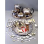 FOUR PIECE EPNS TEASET & TRAY and other plated ware