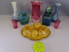 MDINA TYPE FROSTED GLASSWARE, Cranberry and Ruby glass, Amber glass dressing table set ETC