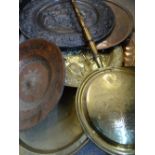COPPER & BRASS TABLETOPS/WALL CHARGERS with a long handled warming pan ETC
