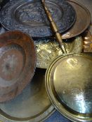 COPPER & BRASS TABLETOPS/WALL CHARGERS with a long handled warming pan ETC