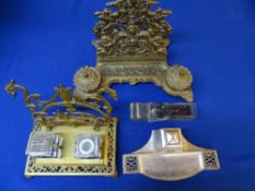 VINTAGE BRASS & OTHER WRITING DESK STANDS (4)