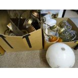 DECORATIVE CEILING & TABLE LAMPS including wire framed blown glass examples (within two boxes)