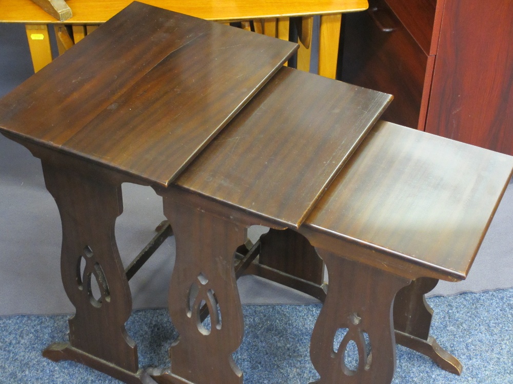 MIXED FURNITURE PARCEL comprising teak nest of five tables, modern nest of three, small foldover - Image 2 of 6