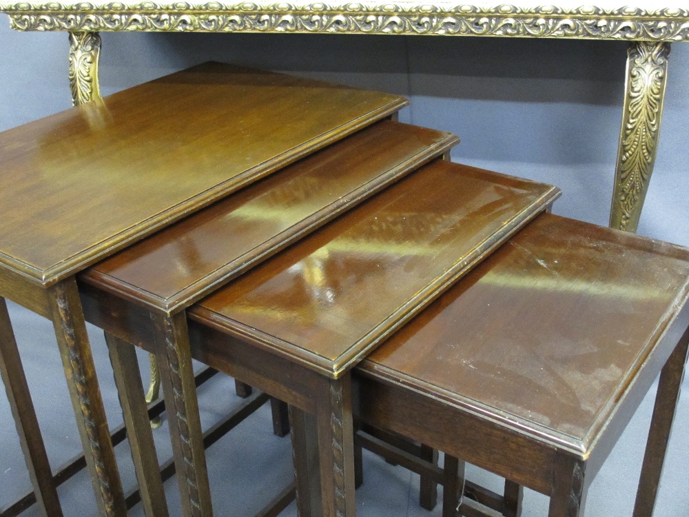 WARING & GILLOW VINTAGE OAK TABLE QUARTETO, onyx effect and gilt brass console table and a hand - Image 2 of 6