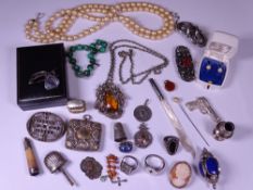 SILVER JEWELLERY, a collection, mainly Victorian including Abalone brooch, gent's signet rings,