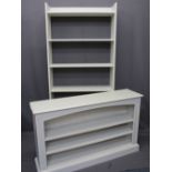 TWO MODERN PAINTED BOOKCASES including a tall open back example with six shelves, 180cms H, 84cms W,