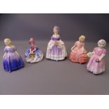 ROYAL DOULTON YOUNG GIRL FIGURINES (5), Monica HN1467, Marie HN1370, Tinkle Belle HN1677, Rose