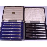 CASED SILVER KNIVES, TWO SETS, Sheffield hallmarks 1920s including a silver bladed set of six, the