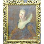 UNSIGNED oil on canvas - portrait of a young lady, in pierced edge gilt frame, 66 x 53cms