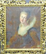 UNSIGNED oil on canvas - portrait of a young lady, in pierced edge gilt frame, 66 x 53cms