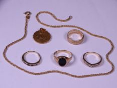 9CT GOLD JEWELLERY - SIX ITEMS, 16.5grms gross to include a 38cms rope twist necklace, St