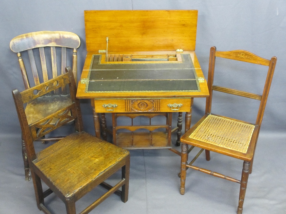 ANTIQUE & VINTAGE FURNITURE PARCEL, four items to include an Edwardian oak writing desk having a