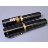 JAPANESE JUMBO - Two vintage (c1930s-1950s) Black Japanese Jumbo Eyedropper filler fountain pens