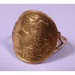 EDWARD VII GOLD HALF SOVEREIGN RING DATED 1909, reformed on indistinct but presumed 9ct shank, 4.