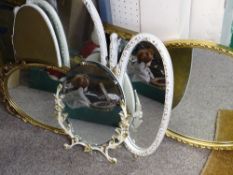 GILT FRAMED WALL MIRRORS (3) and two French style dressing table mirrors, 70cms H x 40cms W the