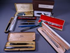 CASED WATERMANS PEN SET, Parker, Papermate and other pens and ballpoints along with some vacant