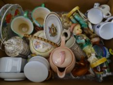 MIXED CHINA & POTTERY, a large box including vases, figurines ETC
