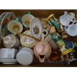 MIXED CHINA & POTTERY, a large box including vases, figurines ETC