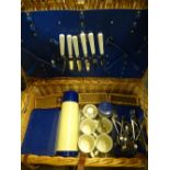 VINTAGE POTTERY & OTHER CONTENT WICKER PICNIC HAMPER