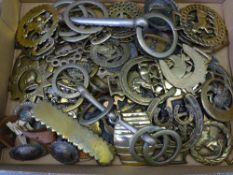 UNMOUNTED HORSE BRASSES & NICKEL BITS, a large parcel