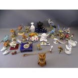 PORCELAIN & OTHER COMPOSITION CABINET FIGURINES, BIRDS & ANIMALS to include a carved wooden owl