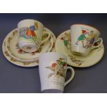 NURSERY POTTERY - a Royal Doulton Bunnykins cup, saucer and plate trio, a Tams Old Mother Goose