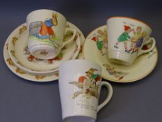 NURSERY POTTERY - a Royal Doulton Bunnykins cup, saucer and plate trio, a Tams Old Mother Goose