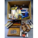 VINTAGE WOODEN & OTHER DESK TIDY/PEN RESTS, pencils, pens and other associated equipment in used and