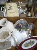 MIXED CHINA, PLATED WARE, prints and collectables (within two boxes and loose)