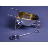 SCOTTISH NOVELTY TABLE SALT, Edinburgh 2001 in the form of a garden wheelbarrow and shovel, the gilt