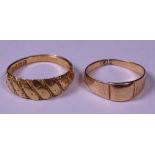 18CT GOLD VINTAGE RINGS (2) including a wide banded example, Chester hallmarked, the other having