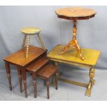 OCCASIONAL TABLES - Italian reproduction inlay tripod, 60cms H, 52cms D, a refectory style coffee,
