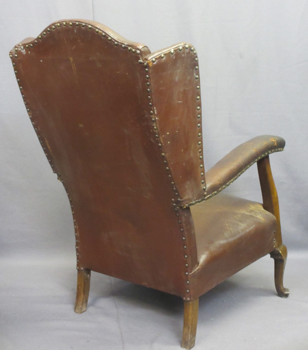 VINTAGE WINGBACK ARMCHAIR, rexine upholstered with stud detail, 98cms H, 63cms W, 52cms D and four - Image 2 of 3