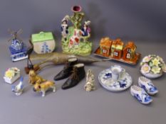 STAFFORDSHIRE SPILL HOLDER, Victorian porcelain boots, cottage ware condiment set and other