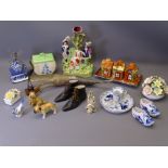 STAFFORDSHIRE SPILL HOLDER, Victorian porcelain boots, cottage ware condiment set and other