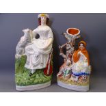 STAFFORDSHIRE POTTERY - Red Riding Hood spill vase and seated lady with musical instrument and