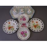 CHINA PARCEL - a continental shaped oblong dressing table tray with pink rose border and three