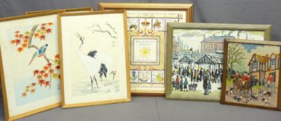 TAPESTRIES (3) including 'Millennium 2000', Lowry style street scene with one other and three framed